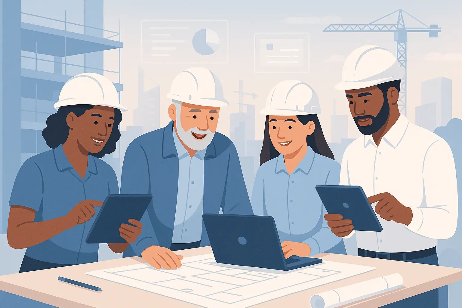 Equipo de construcción usando CIVIKA en obra